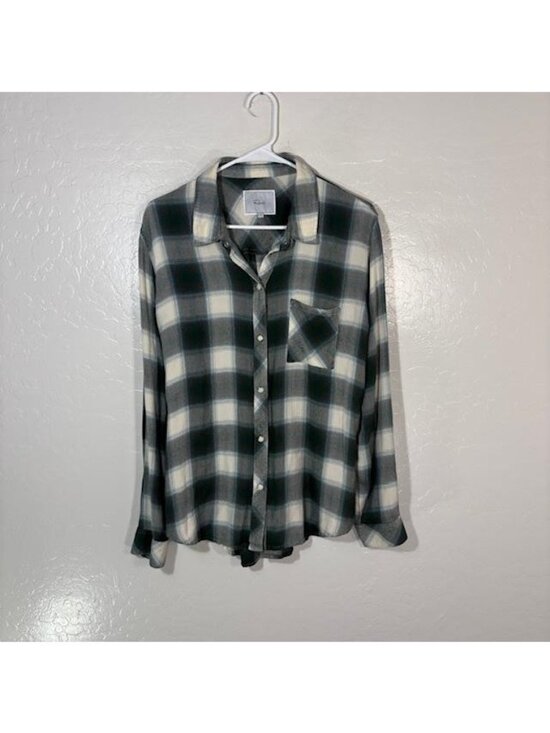 Rails Tops - Rails Hunter Shirt Womens Large Green White Plaid Soft Rayon Button Up Top